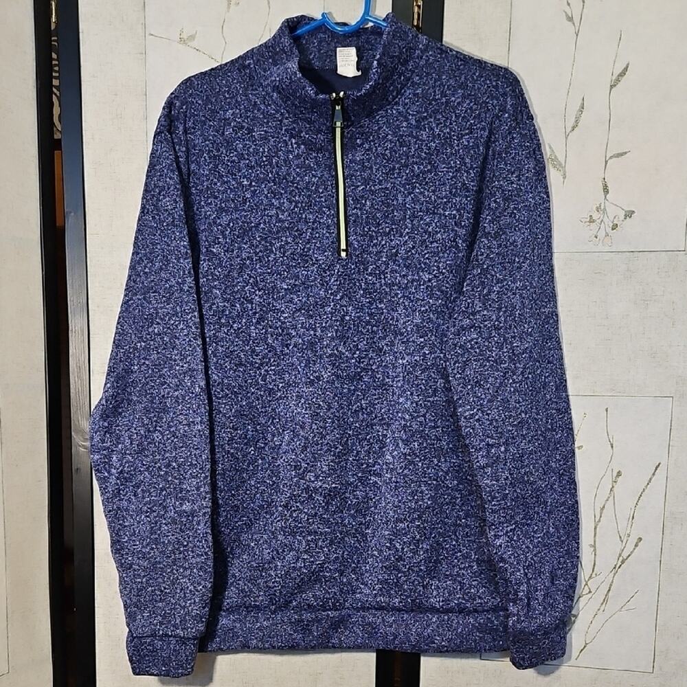 Blue Zip Up Sweater with High Collar and Fleece Fabric